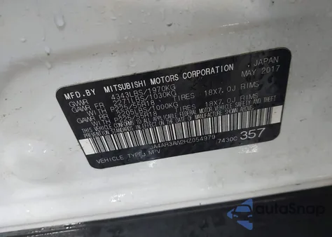 2017 Mitsubishi Outlander Sport 2.4 Se из США, поврежденный, VIN JA4AR3AW2HZ054979